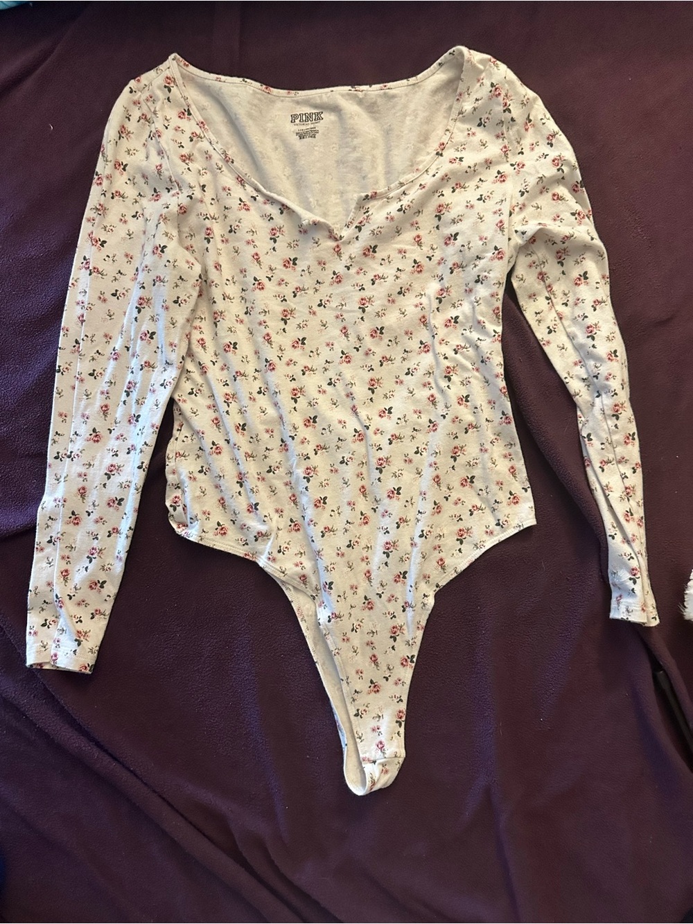 PINK Victoria's Secret Floral Long-Sleeve One-Piece Bodysuit